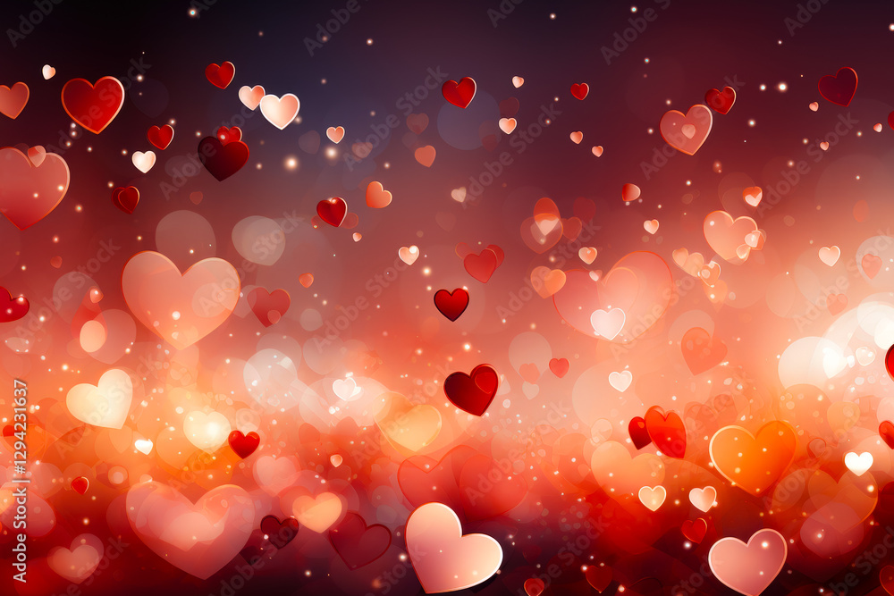 Poster colorful hearts create a romantic atmosphere with glowing lights in a vibrant background