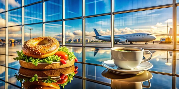 New York Airport Reflection: Airplane Landing Mirrored in Terminal Window