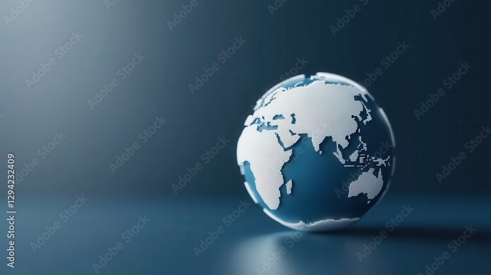 Poster 3d rendered globe with focus on asia and europe on dark background with subtle light reflection effe