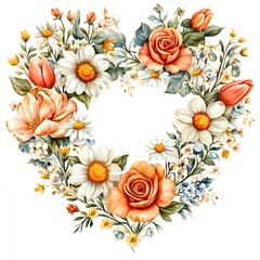 Elegant Heart Shaped Floral Wreath Watercolor with Calligraphy Text