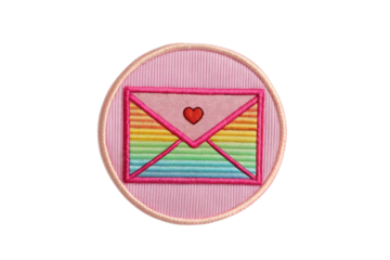 Colorful Embroidered Patch with Rainbow Envelope Design and Heart Motif for Crafts