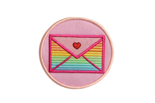 Colorful Embroidered Patch with Rainbow Envelope Design and Heart Motif for Crafts