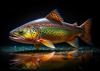 Night Fishing: Luminous Trout on Dark Background, Stock Photo