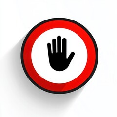 Red circle stop sign with hand icon on white background for caution.