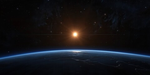 Fototapeta premium Glorious sunrise over earth with starry space background.