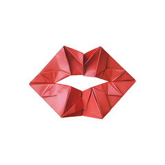 Vibrant Red Origami Lips on White Background