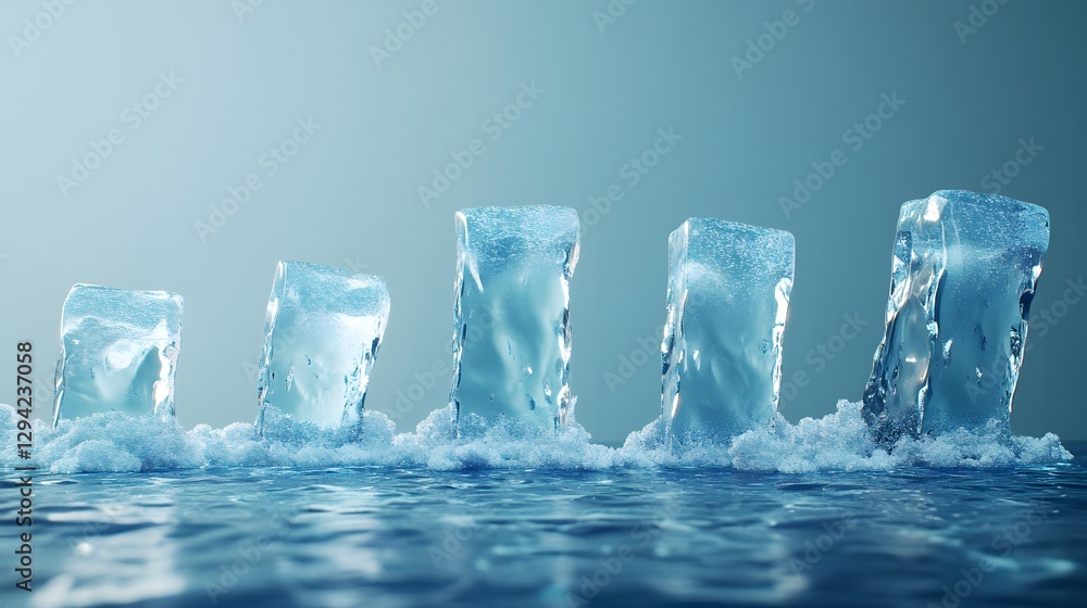 Aufkleber melting ice block bar chart ascending, ideal for climate change and data representation themes