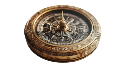 3D Illustration Golden Compass Navigation Direction Guide Explore Discover Journey