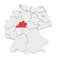 Germany and all its states. The state Hesse (Hessen) highlighted and covered according to official flag. Isolated on transparent background