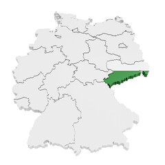 Germany and all its states. The state Saxony (Sachsen) highlighted and covered according to official flag. Isolated on transparent background
