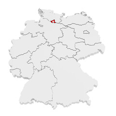 Germany and all its states. The state Hamburg highlighted and covered according to official flag. Isolated on transparent background