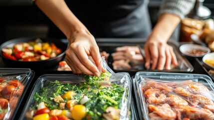 Meal Preparation with Fresh Ingredients and Healthy Meal Prep Containers