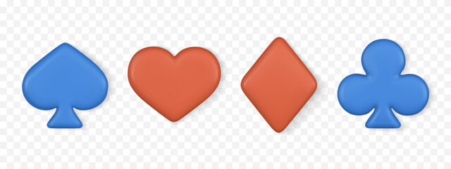 3d playing cards symbols. Poker heart ace spade diamond. Vector illustration