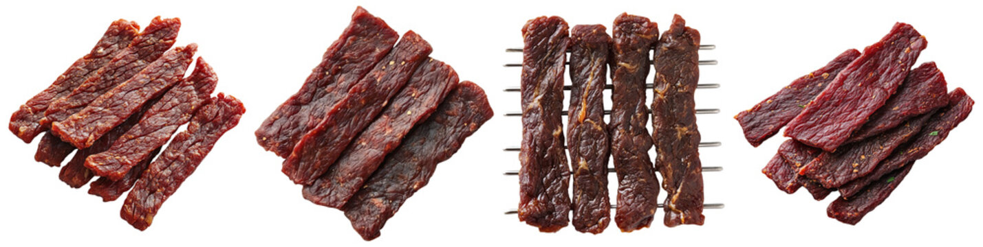 Collection of beef jerky isolated on transparent background