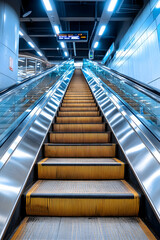 Fototapeta premium Ascending Subway Station Escalator, Modern Transit
