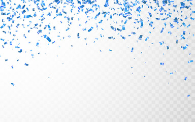Blue confetti. Celebration carnival falling shiny glitter confetti. Luxury greeting card. Vector illustration