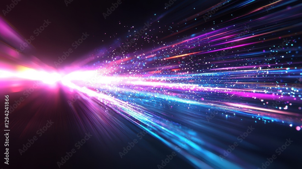 Poster a vibrant display of colorful light trails, creating a sense of motion and energy against a dark bac