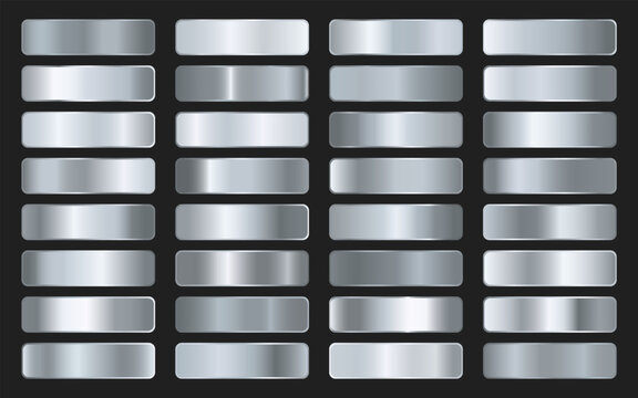 Collection of silver, chrome metallic gradient. Brilliant plates with silver effect. Vector illustration