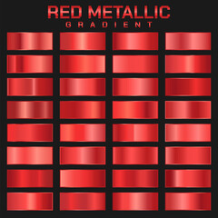 Collection of red metallic gradient. Brilliant plates with metallic effect. Vector illustration