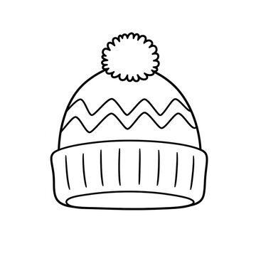 black and white winter hat with pom clip art preview