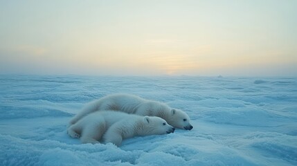 Polar bears resting on ice arctic region wildlife photography frozen landscape serene atmosphere nature conservation