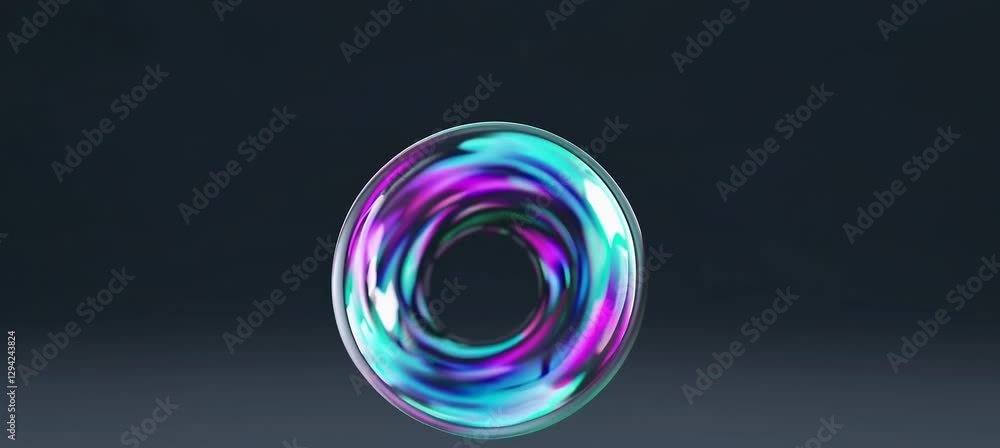 Poster colorful rotating neon ring on dark background with dynamic movement