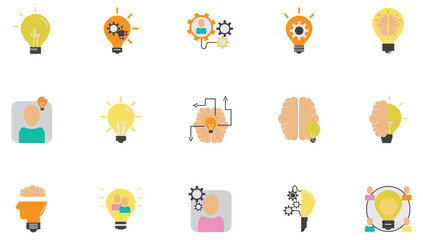 Obraz premium Set of vector icons representing an idea like light bulbs and brain with white background