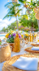 Beachside wedding reception table setting