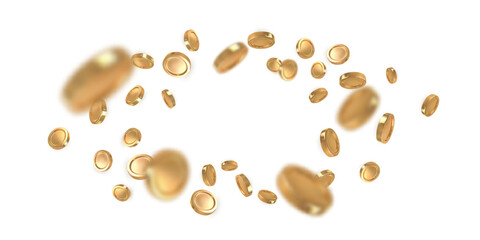 3d gold coins falling. Financial success concept. Vector illustration