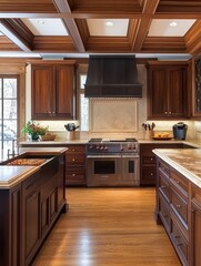 A luxurious kitchen is shown with a detailed interior design