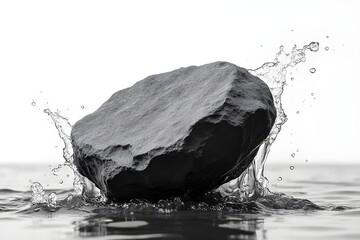 Striking Black and White Stone in Water Splashing