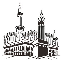 Obraz premium Makkah Silhouette vector illustration isolated on a transparent background
