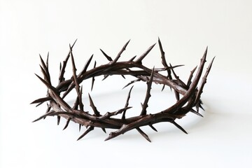 Fototapeta premium Realistic Crown of Thorns on White Background – Symbol of Sacrifice, Faith, and Christianity, Perfect for Religious Themes, Easter, and Spiritual Reflections