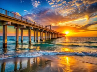 Obraz premium Okaloosa Island Pier Sunset - High Resolution Stock Photo