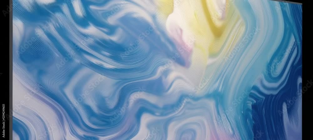 Poster dynamic abstract fluid art with swirling blue and yellow motion patterns