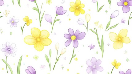 Beautiful Spring Floral Border Illustration with Colorful Wildflowers and Greenery, pastel colors on white background
