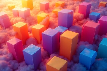 Fototapeta premium Colorful Abstract Cubes Floating in a Cloudlike Atmosphere