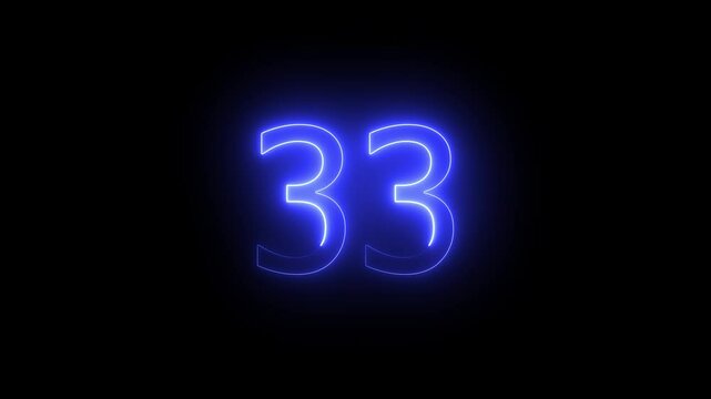 Energy Neon Number 33 Animation . Bright neon glowing number 33.Neon number 33 with alpha channel, neon numbers.neon text 33 number countdown icon background 4k animation .
