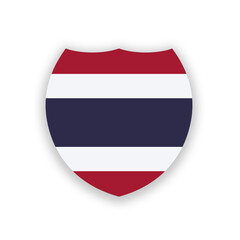 Thailand national flag in the shape of a shield isolated on white. Illustration
