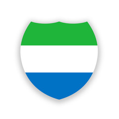 Sierra Leone national flag in the shape of a shield isolated on white. Illustration