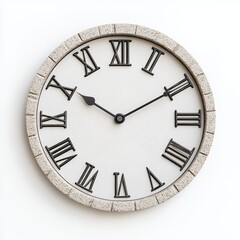Classic Round Analog Clock with Roman Numerals on White Background