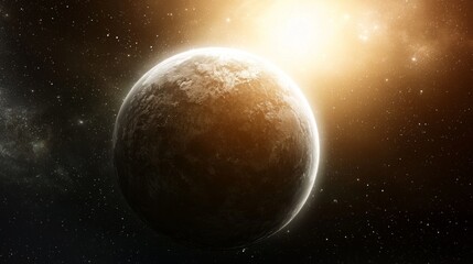 Stunning View of a Planet Surrounded by Stars and Illuminated by a Bright Sun in a Cosmic Expanse of Space