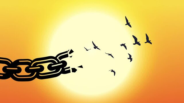 Broken chains that transform into peace birds. freedom and victory concept.