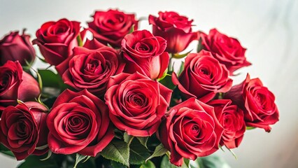 Obraz premium Elegant Bouquet of Red Roses on White Background - Copy Space for Text