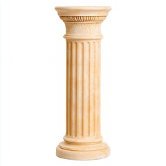 Elegant Cream-Colored Classical Column Isolated on White Background. Ideal for Architectural, Design, and Historical Projects