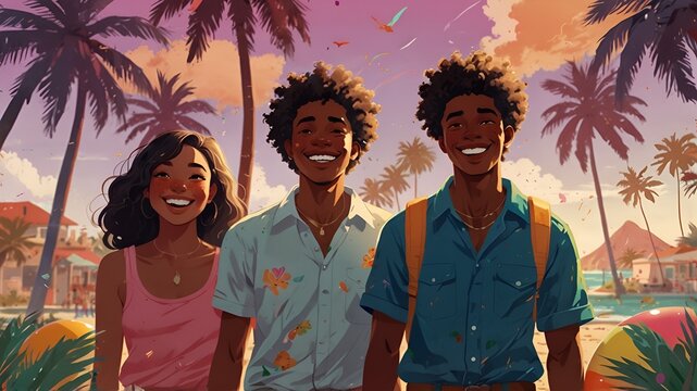 🌴✨ Vibrant Anime Holiday &ndash; Sun, Fun & Adventure! ☀️🏖️ Tropical Paradise, Happy Friends, Beach Vibes, and Endless Summer Joy! 🌊🎨 Bright Colors, Nostalgic Aesthetic & Dynamic Energy! 🎉