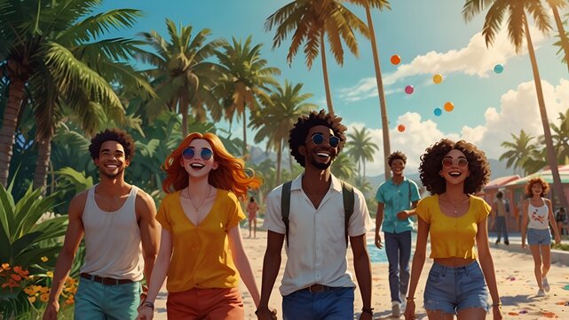 🌴✨ Vibrant Anime Holiday &ndash; Sun, Fun & Adventure! ☀️🏖️ Tropical Paradise, Happy Friends, Beach Vibes, and Endless Summer Joy! 🌊🎨 Bright Colors, Nostalgic Aesthetic & Dynamic Energy! 🎉