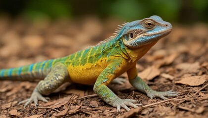 Animal lizard in nature multicolored and close up