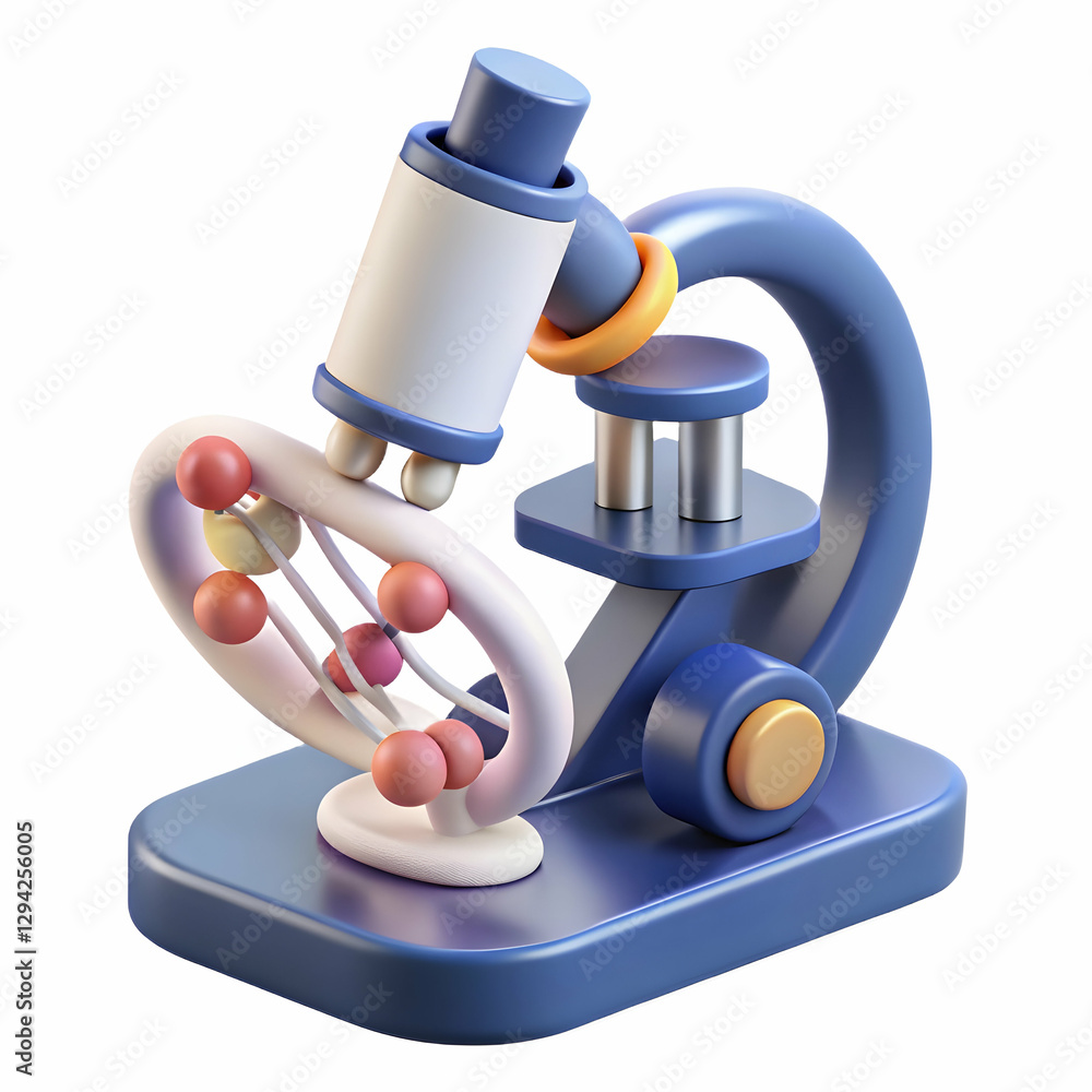 Poster microscope image of modified dna strands displayed on advanced digital equipment within a biotech la