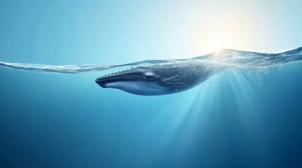 Fototapeta premium Majestic Blue Whale Gliding Through Tranquil Ocean Waters
